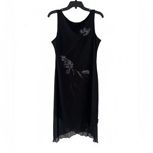 Jeri-Mo Y2K Black Dress Floral Print Beaded